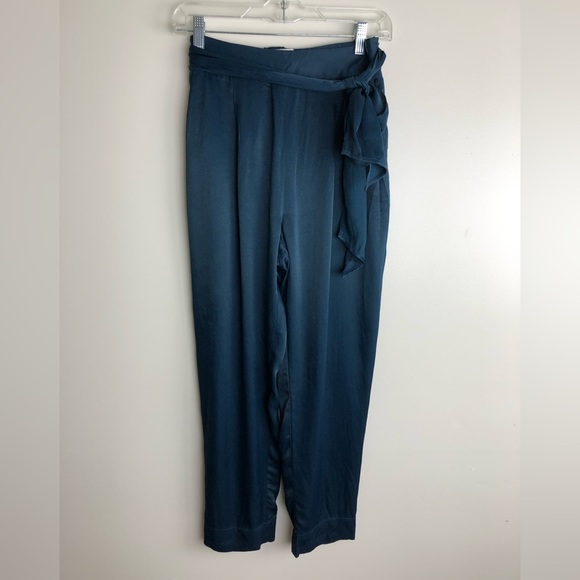 ANTHROPOLOGIE Blue Satin Tie Waist Trouser Pants - Picture 3 of 12